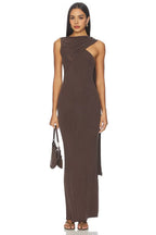Luxe Sheath Asymmetric Neck Draped Back Floor Length Prom Dress