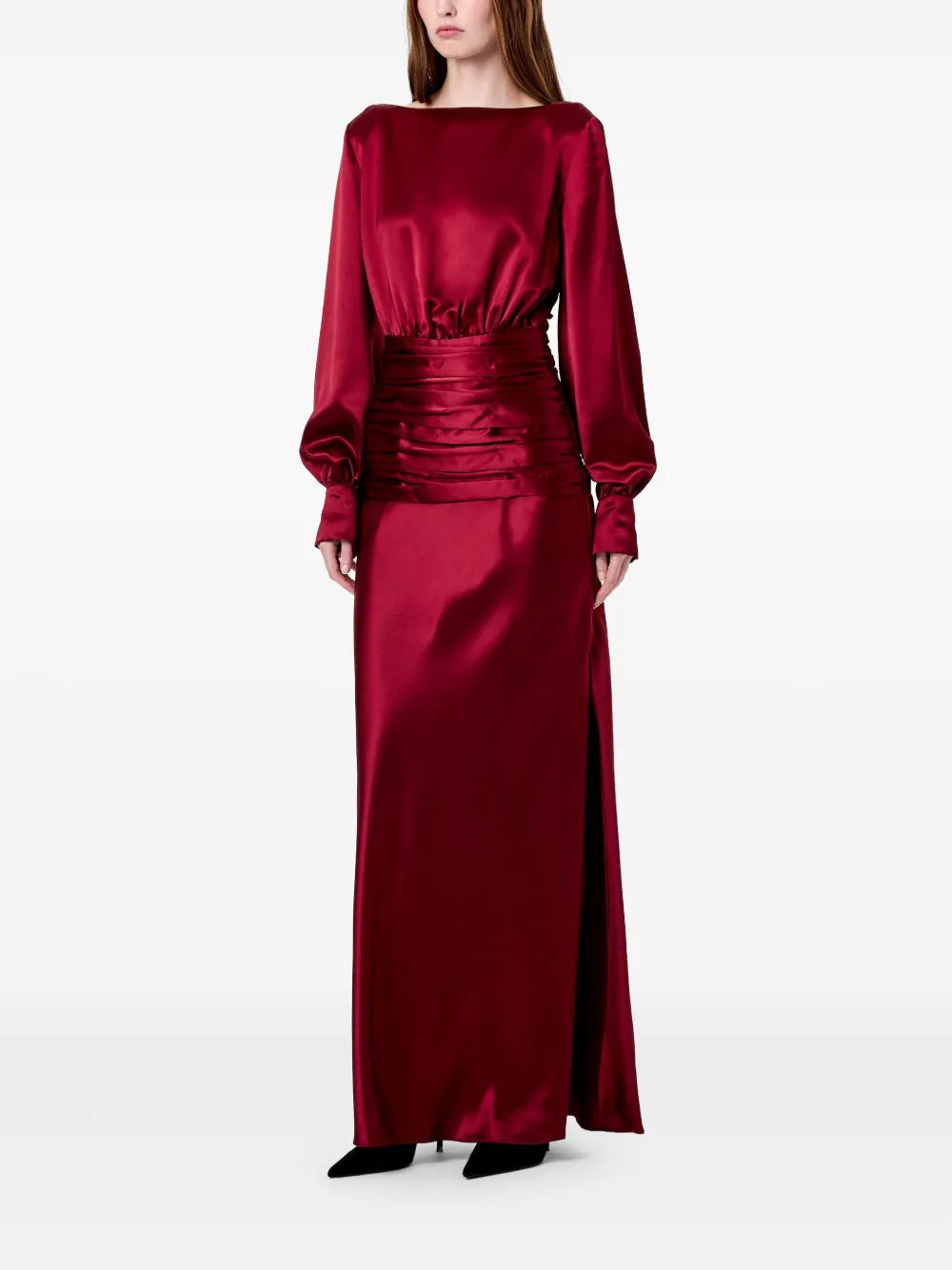 Luxe Sheath Boat Neck Puff Sleeve Tie Back Floor Length For Women Prom Dress