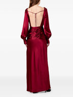 Luxe Sheath Boat Neck Puff Sleeve Tie Back Floor Length For Women Prom Dress