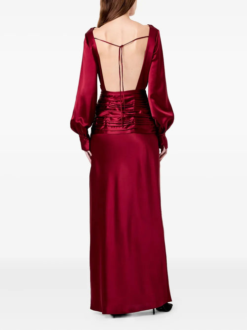 Luxe Sheath Boat Neck Puff Sleeve Tie Back Floor Length For Women Prom Dress
