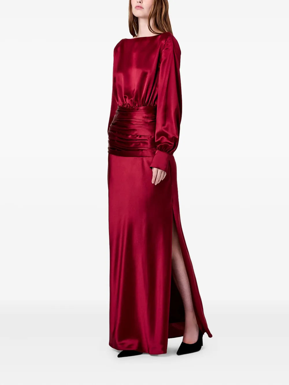Luxe Sheath Boat Neck Puff Sleeve Tie Back Floor Length For Women Prom Dress