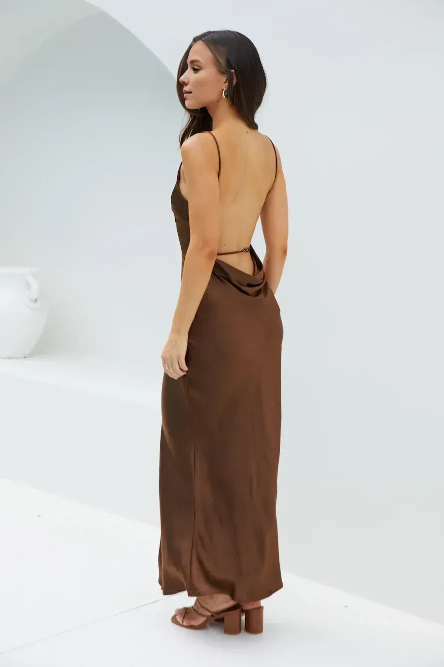 Luxe Sheath Boat Neck Sleeveless Cowl Back Floor Length Prom Dress