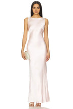 Luxe Sheath Boat Neck Sleeveless Draped Back Floor Length Evening Dress