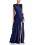 Luxe Sheath Boat Neck Sleeveless Open Back Floor Length Female Prom Dress