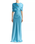 Luxe Sheath Cowl Neck Draped Sleeve Cutout Back Floor Length For Adults Prom Dress