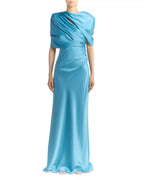 Luxe Sheath Cowl Neck Draped Sleeve Cutout Back Floor Length For Adults Prom Dress