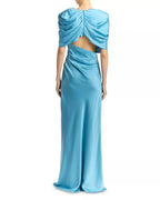 Luxe Sheath Cowl Neck Draped Sleeve Cutout Back Floor Length For Adults Prom Dress