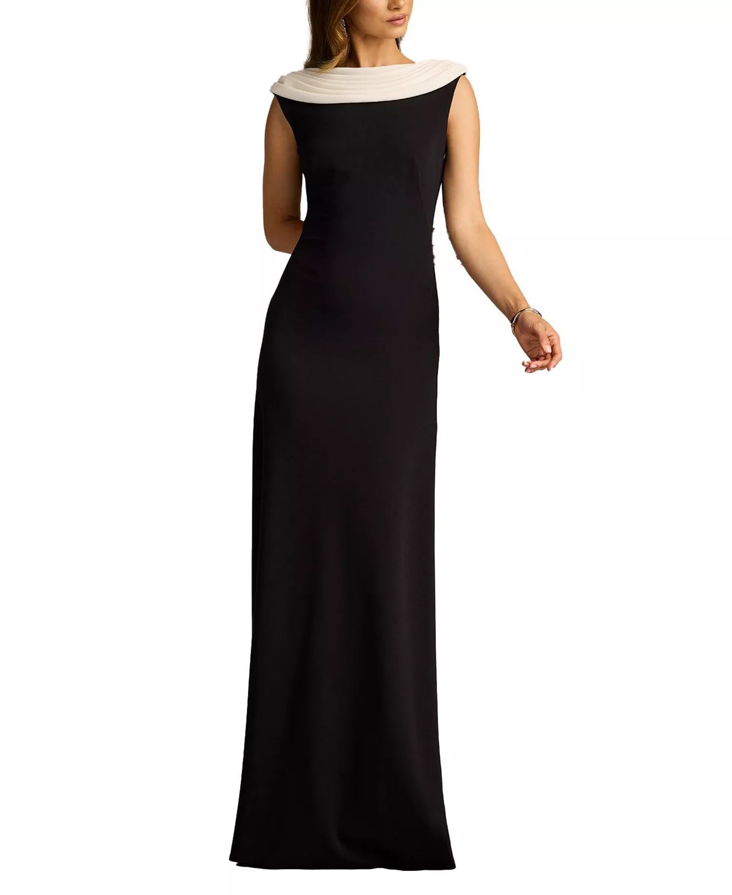 Luxe Sheath Cowl Neck Sleeveless Wrap Back Train Floor Length Hot Sale Prom Dress
