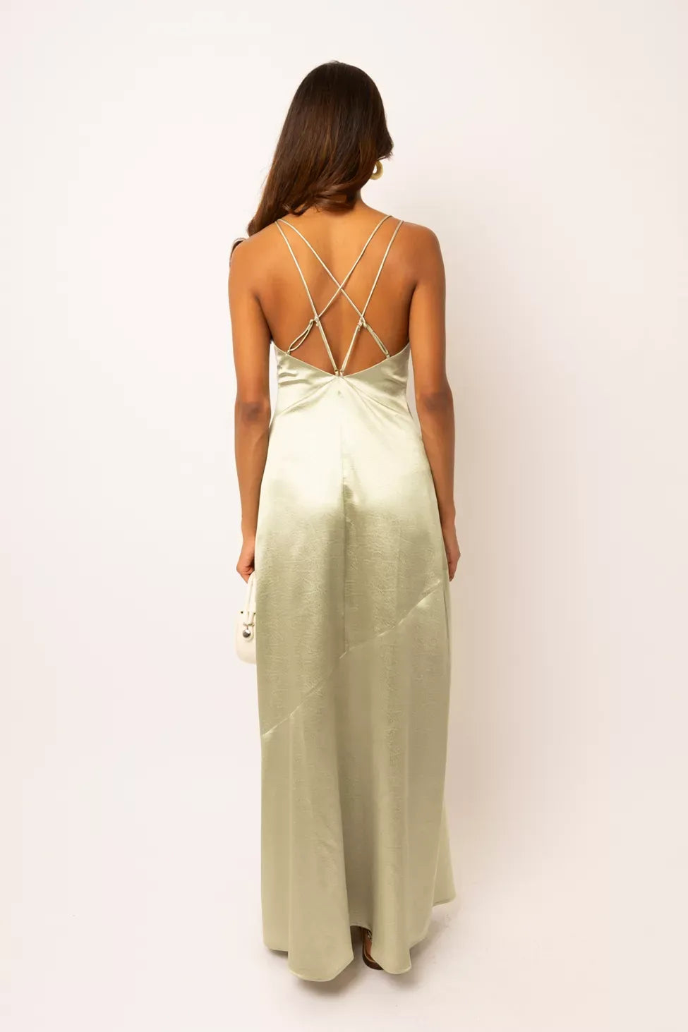 Luxe Sheath Deep V Neck Spaghetti Strap Cross Back Floor Length Prom Dress