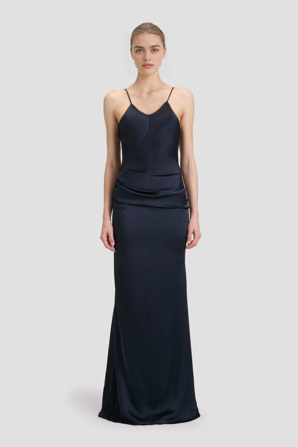 Luxe Sheath Deep-V Neck Spaghetti Strap Keyhole Back Floor Length For Ladies Prom Dress