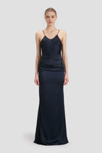 Luxe Sheath Deep-V Neck Spaghetti Strap Keyhole Back Floor Length For Ladies Prom Dress