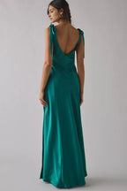 Luxe Sheath Deep V Neck Tie Strap Open Back Slit Floor Length Hot Sale Prom Dress
