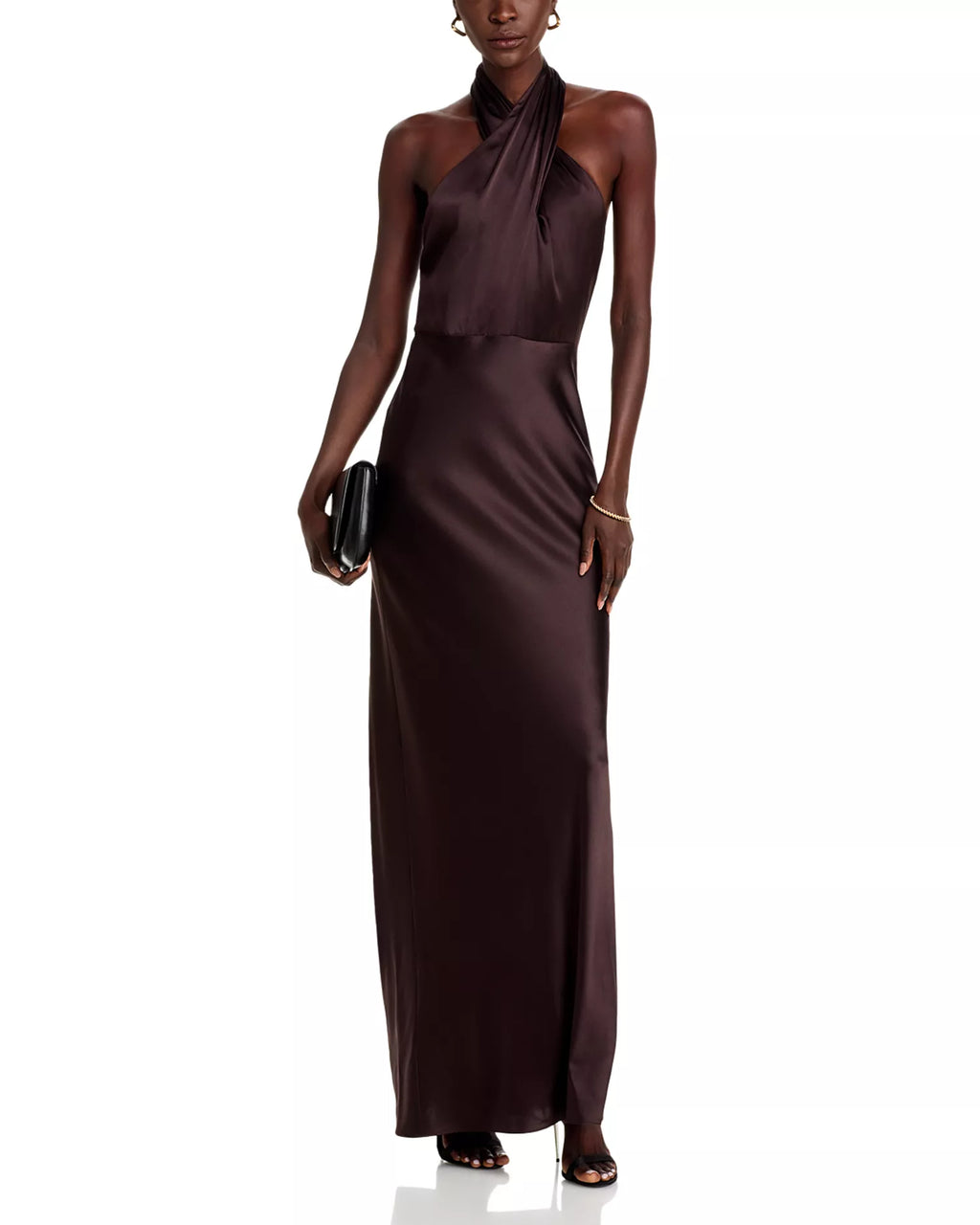 Luxe Sheath Halter Neck Open Back Satin Floor Length For Sale Prom Dress