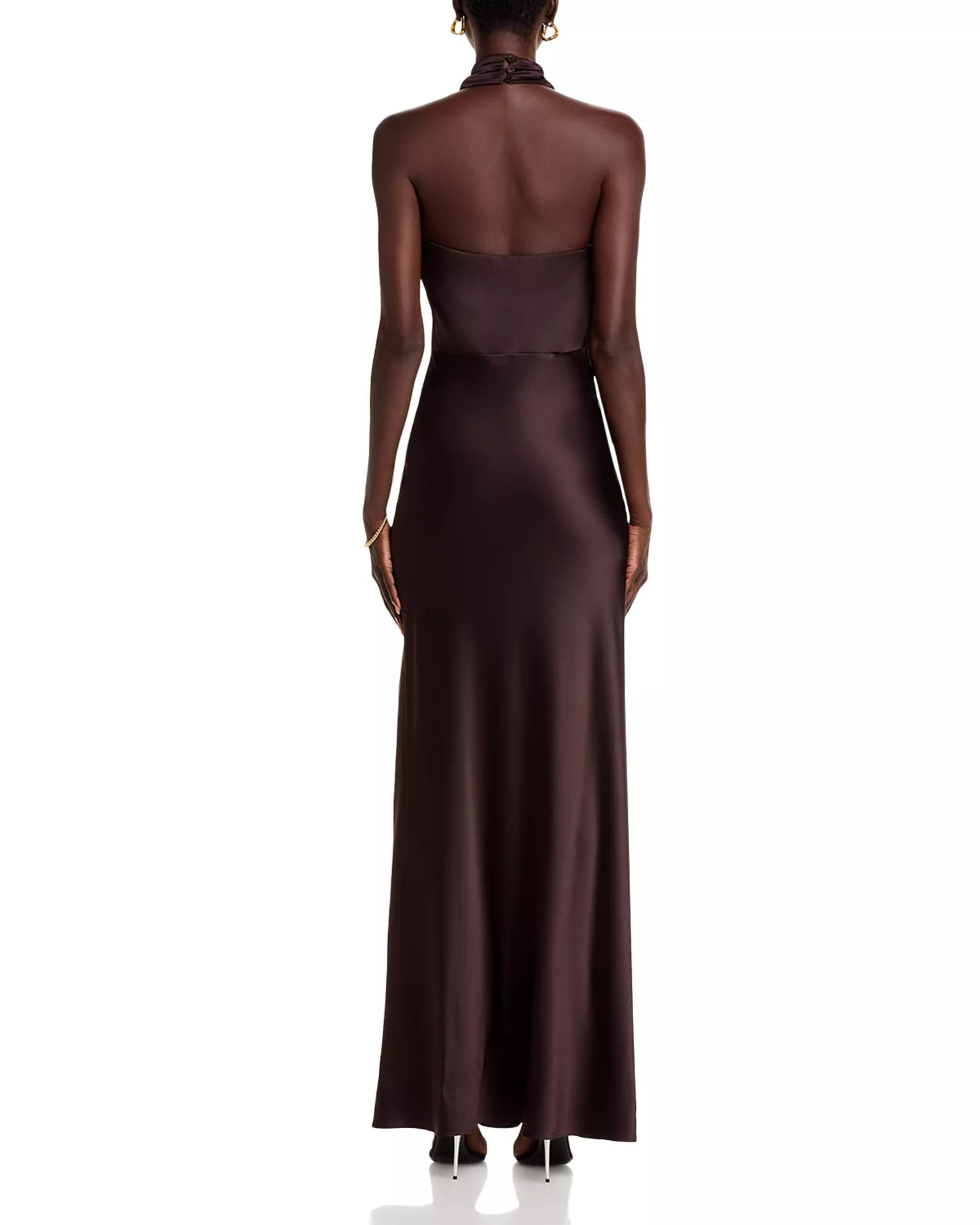 Luxe Sheath Halter Neck Open Back Satin Floor Length For Sale Prom Dress