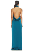 Luxe Sheath Halter Neck Sleeveless Draped Back Floor Length Evening Dress