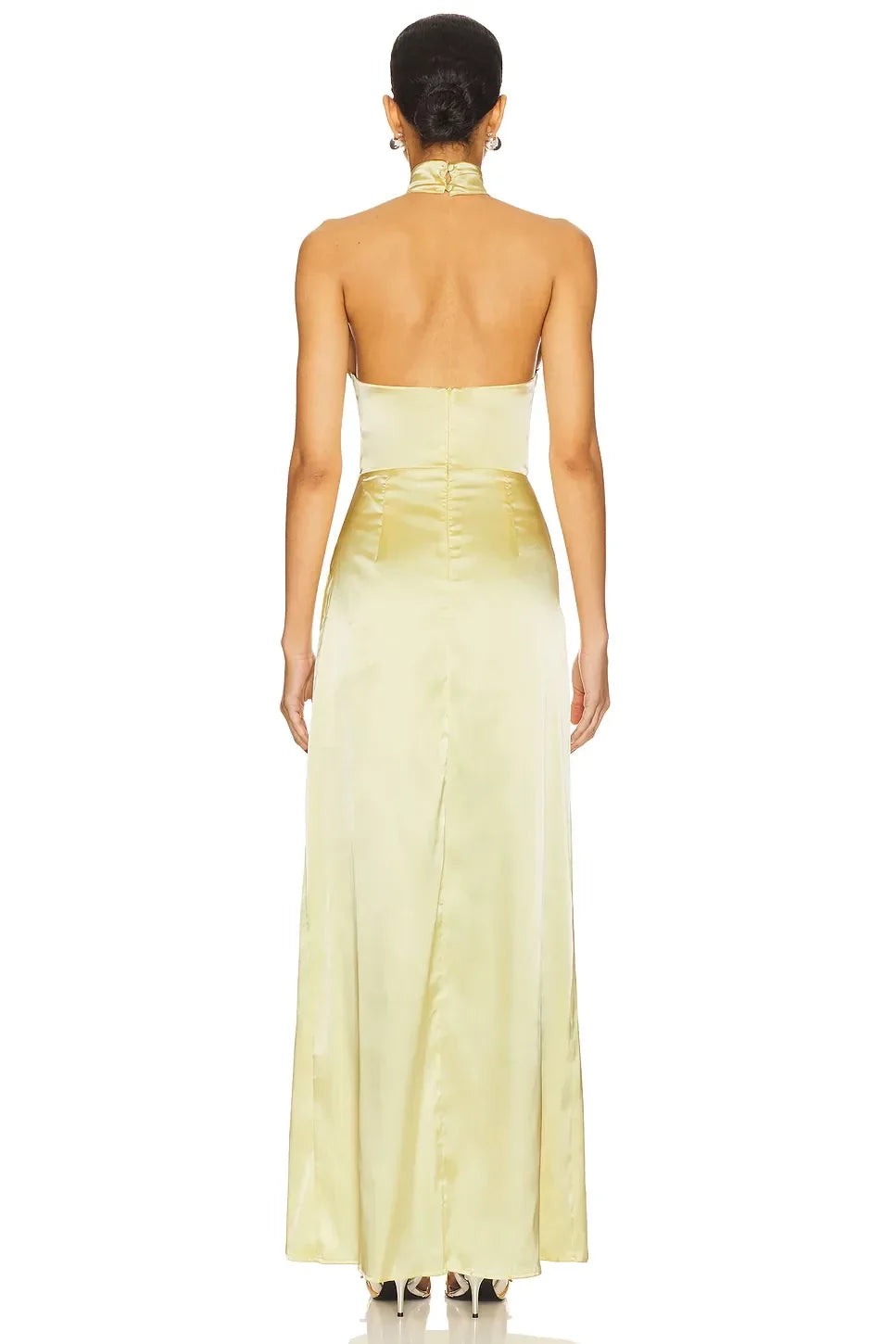 Luxe Sheath Halter Neck Sleeveless High Slit Open Back Floor Length Evening Dress