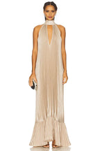 Luxe Sheath Halter Neck Sleeveless Open Back Floor Length Evening Dress