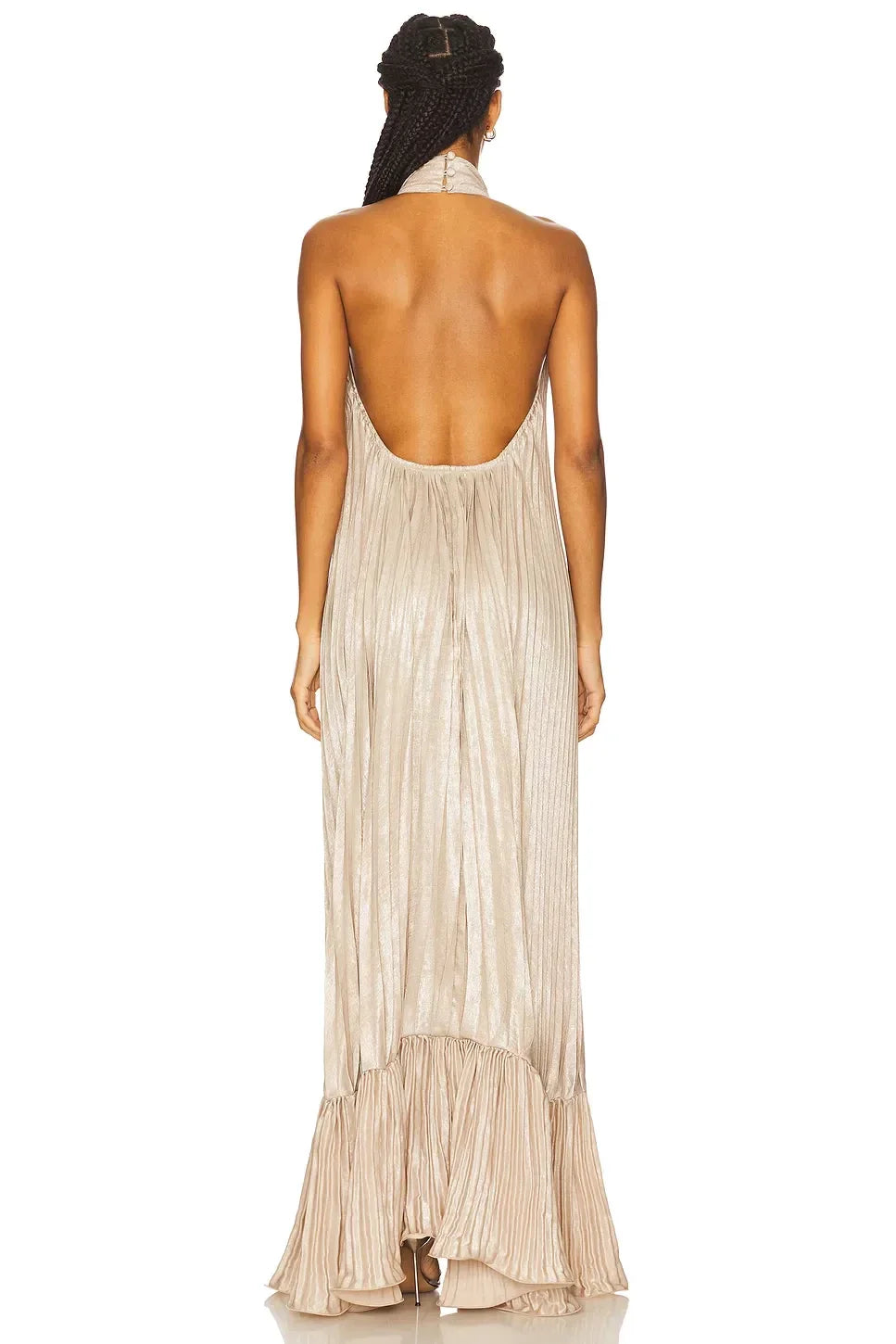 Luxe Sheath Halter Neck Sleeveless Open Back Floor Length Evening Dress