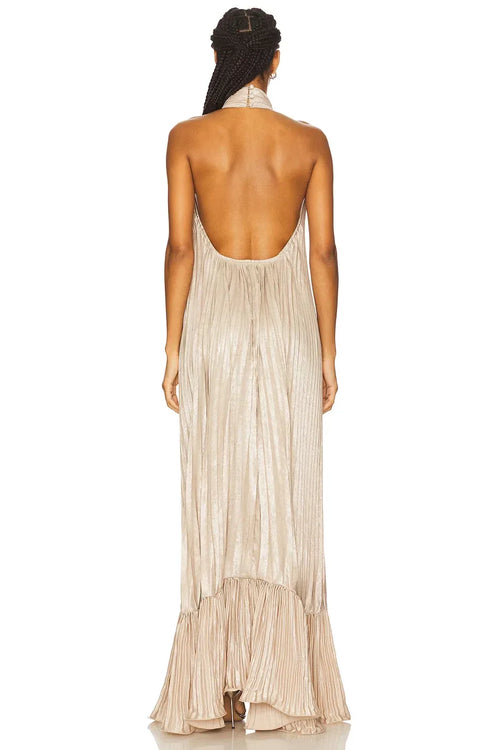 Robe de soirée longue de luxe sans manches avec dos nu et col licou