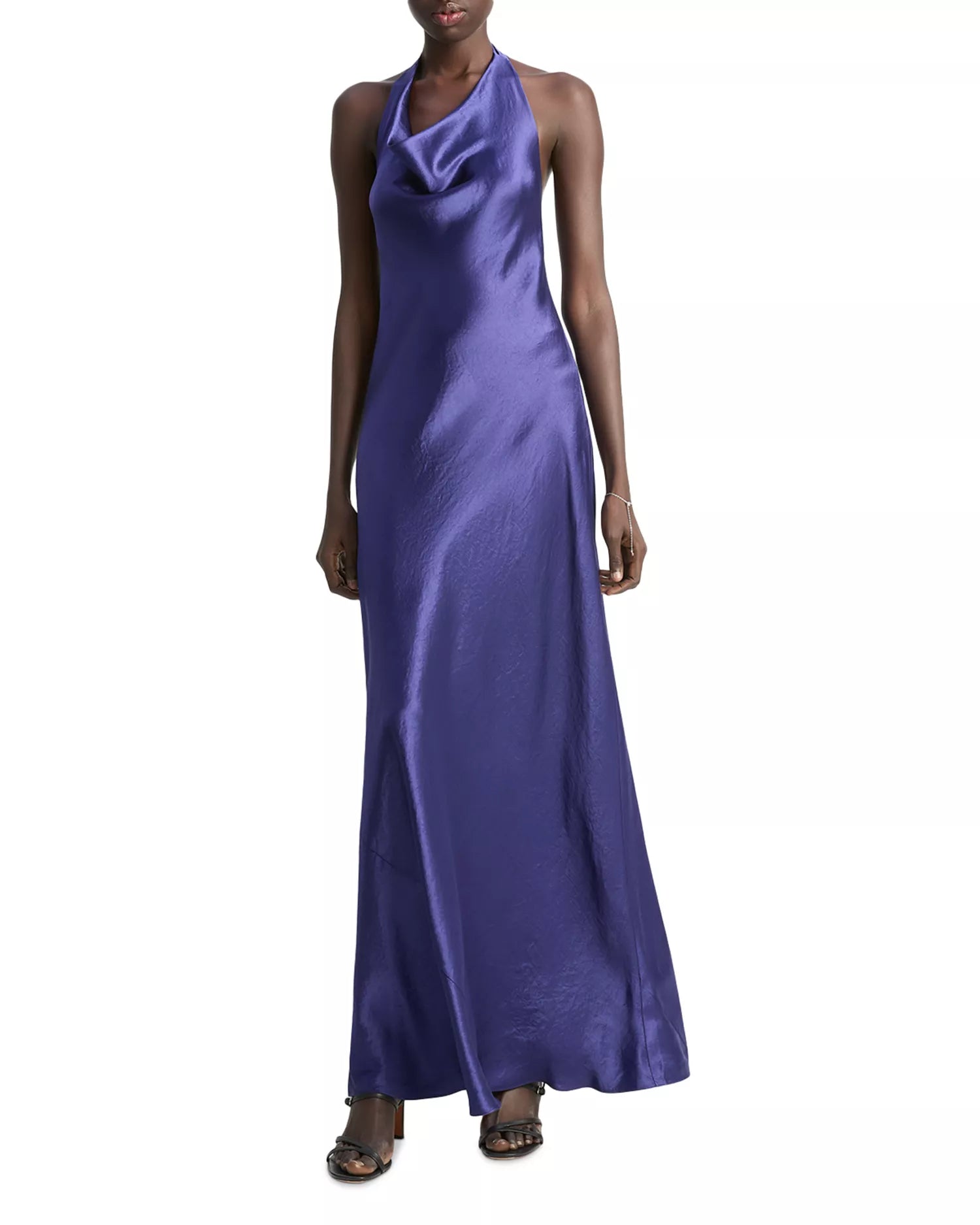 Luxe Sheath Halter Neck Sleeveless Open Back Floor Length Hot Sale Prom Dress