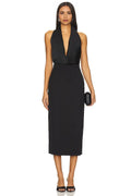 Luxe Sheath Halter Neck Sleeveless Open Back High Slit Midi Length Prom Dress