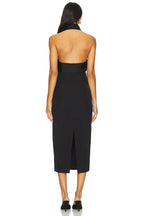 Luxe Sheath Halter Neck Sleeveless Open Back High Slit Midi Length Prom Dress