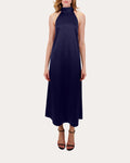 Luxe Sheath Halter-Neck Sleeveless Open Back Midi Floor Length Female Prom Dress