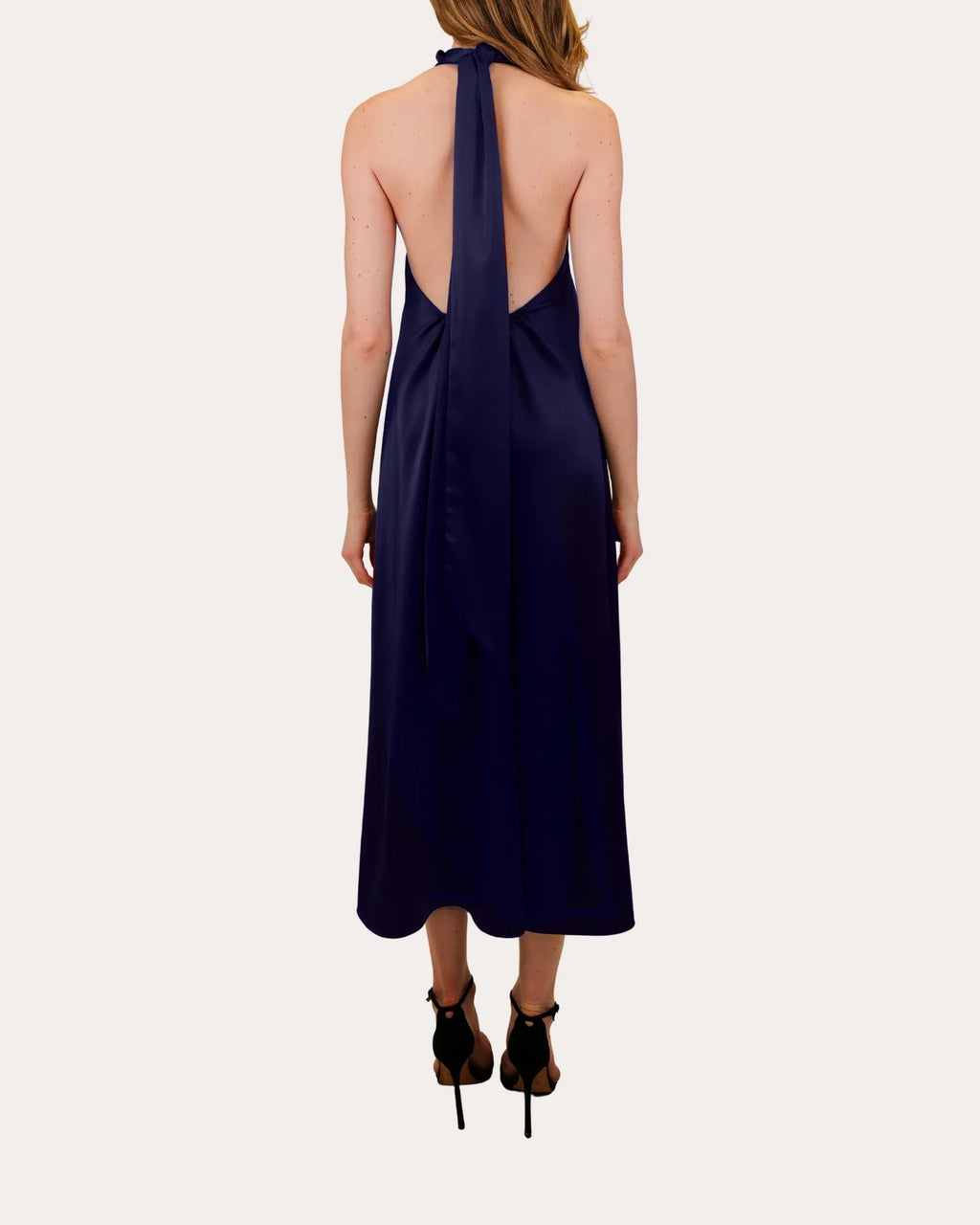 Luxe Sheath Halter-Neck Sleeveless Open Back Midi Floor Length Female Prom Dress
