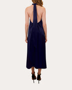 Luxe Sheath Halter-Neck Sleeveless Open Back Midi Floor Length Female Prom Dress