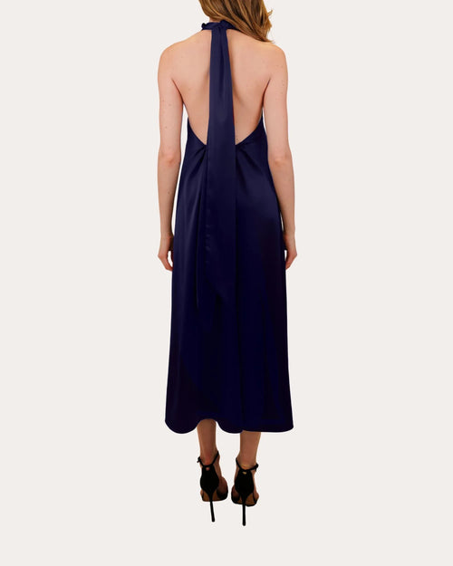 Robe de bal féminine longue style fourreau de luxe sans manches dos nu à licou