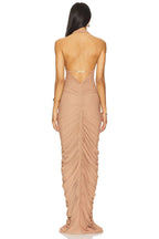 Luxe Sheath Halter Neck Sleeveless Ruched Back Floor Length Prom Dress