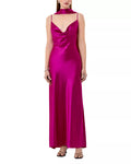 Luxe Sheath Halter Neck Spaghetti Strap Draped Back Floor Length For Adults Prom Dress