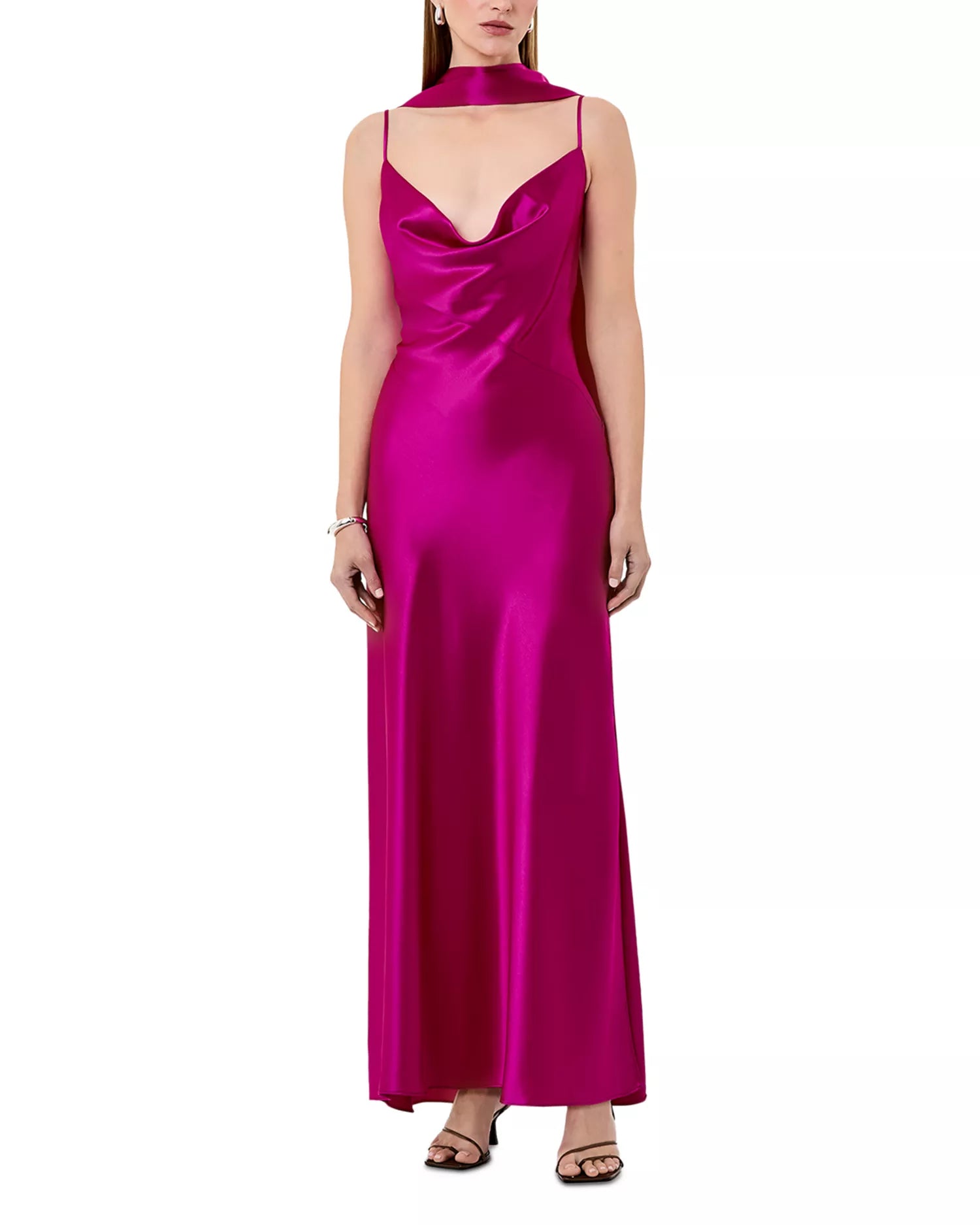 Luxe Sheath Halter Neck Spaghetti Strap Draped Back Floor Length For Adults Prom Dress