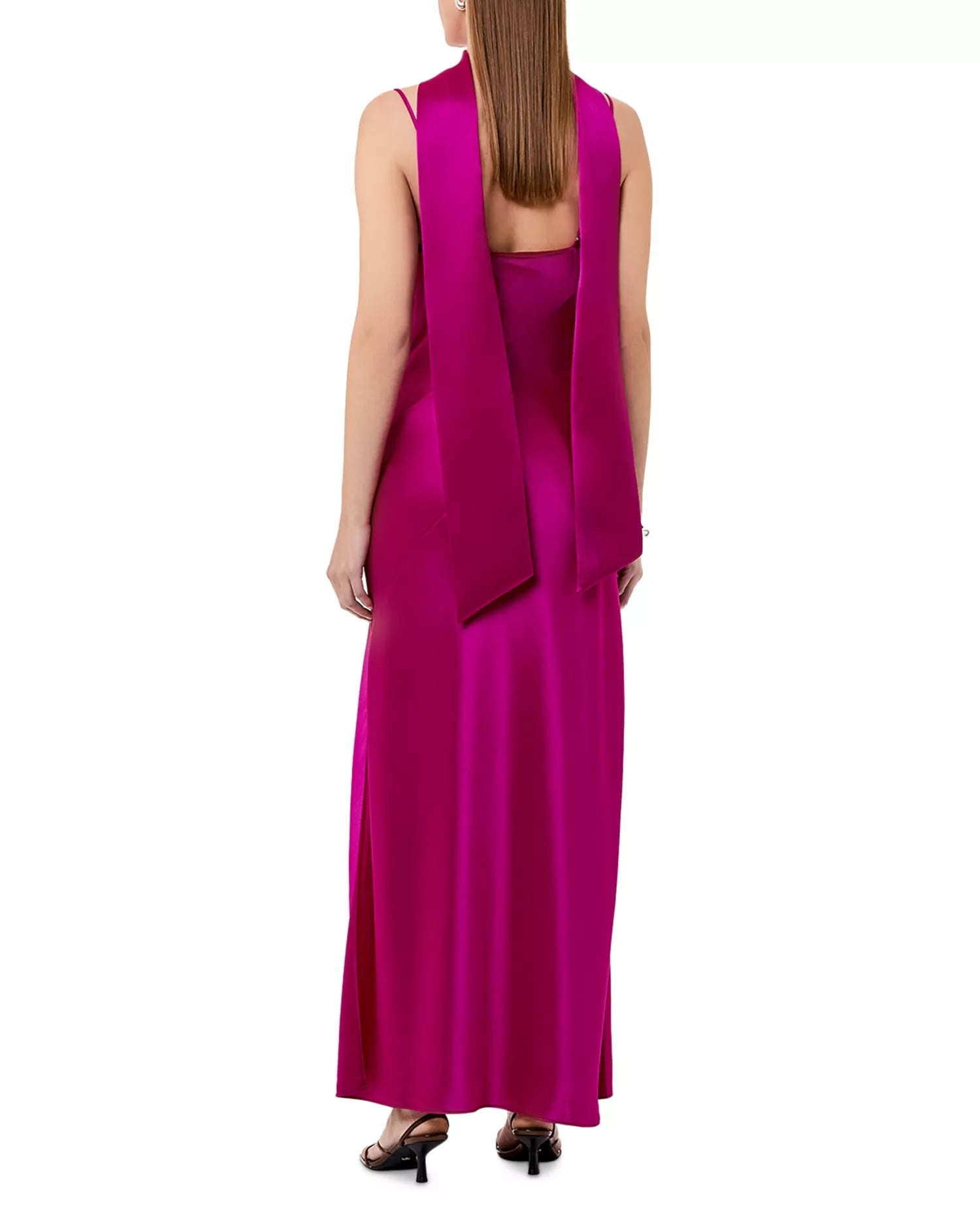 Luxe Sheath Halter Neck Spaghetti Strap Draped Back Floor Length For Adults Prom Dress