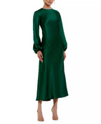Luxe Sheath Jewel Neck Puff Sleeve Zipper Back Midi Length Prom Dress
