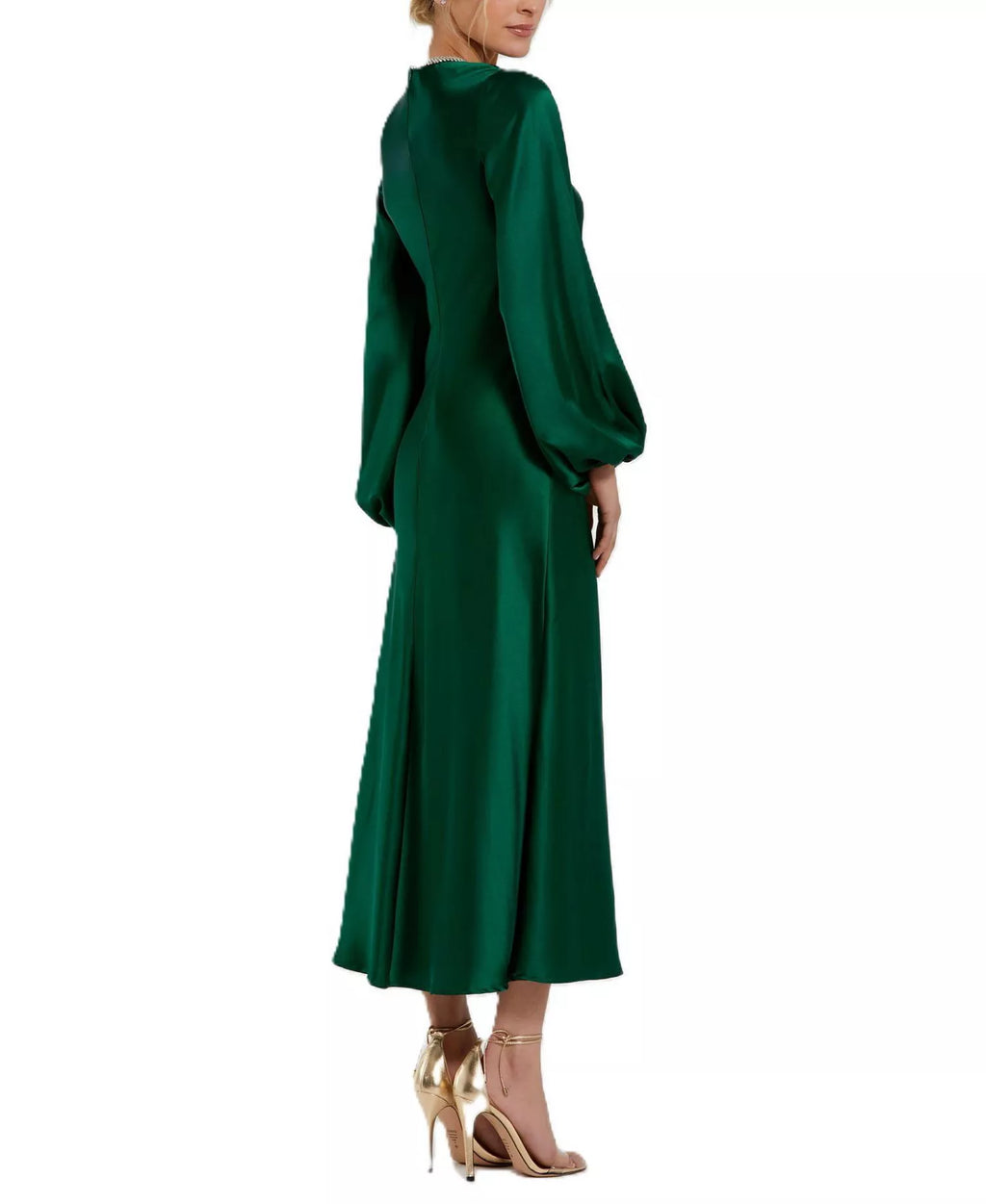 Luxe Sheath Jewel Neck Puff Sleeve Zipper Back Midi Length Prom Dress