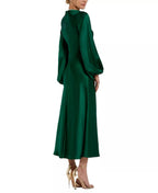 Luxe Sheath Jewel Neck Puff Sleeve Zipper Back Midi Length Prom Dress