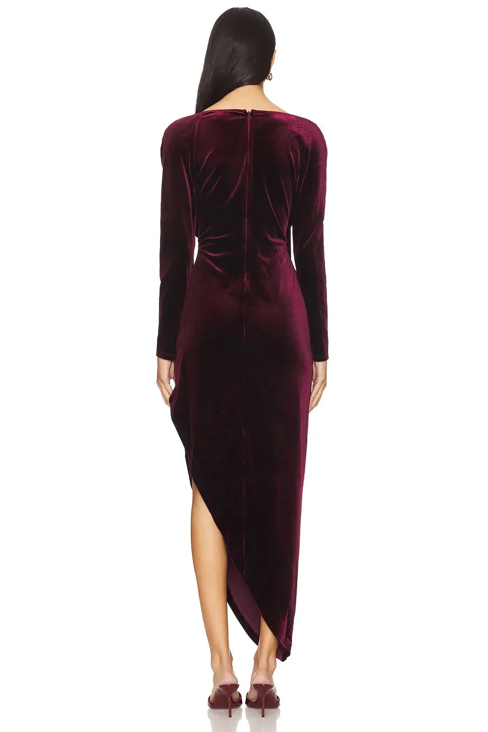 Luxe Sheath Off Shoulder Long Sleeve Asymmetric High Slit Midi Length Prom Dress