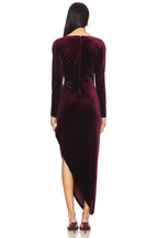 Luxe Sheath Off Shoulder Long Sleeve Asymmetric High Slit Midi Length Prom Dress