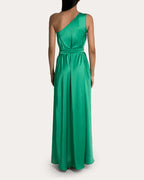 Luxe Sheath One Shoulder Draped Sleeve Belted Back Floor Length For Ladies Prom Dress