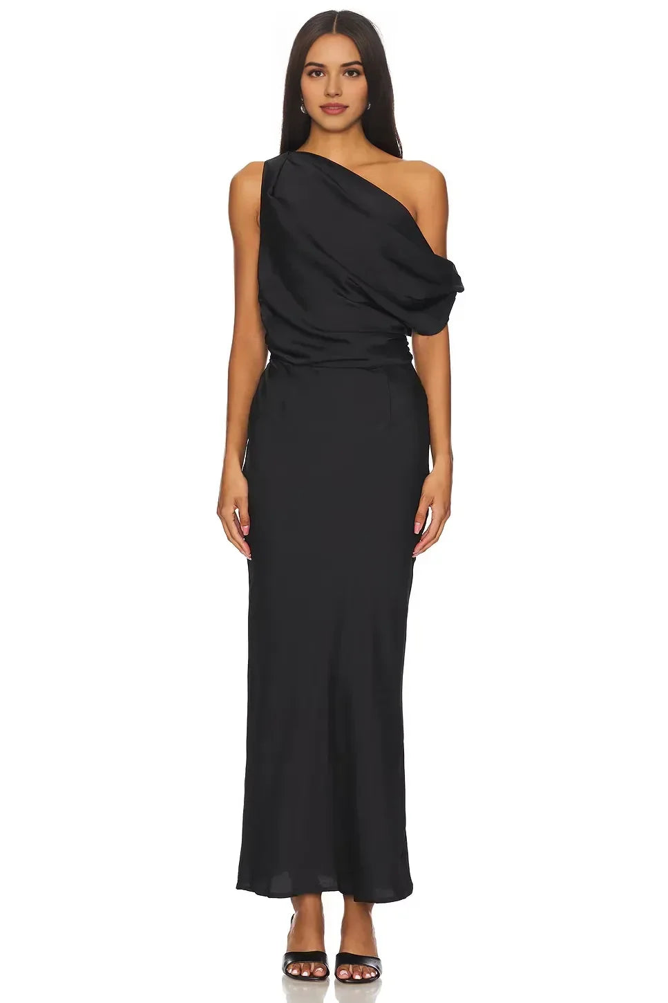 Luxe Sheath One Shoulder Draped Sleeve Floor Length Prom Dress