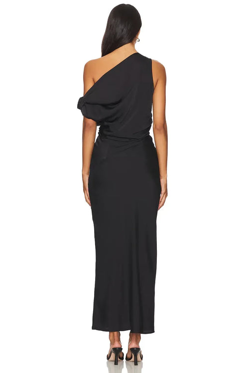 Robe de bal longue de luxe fourreau à une épaule et manches drapées