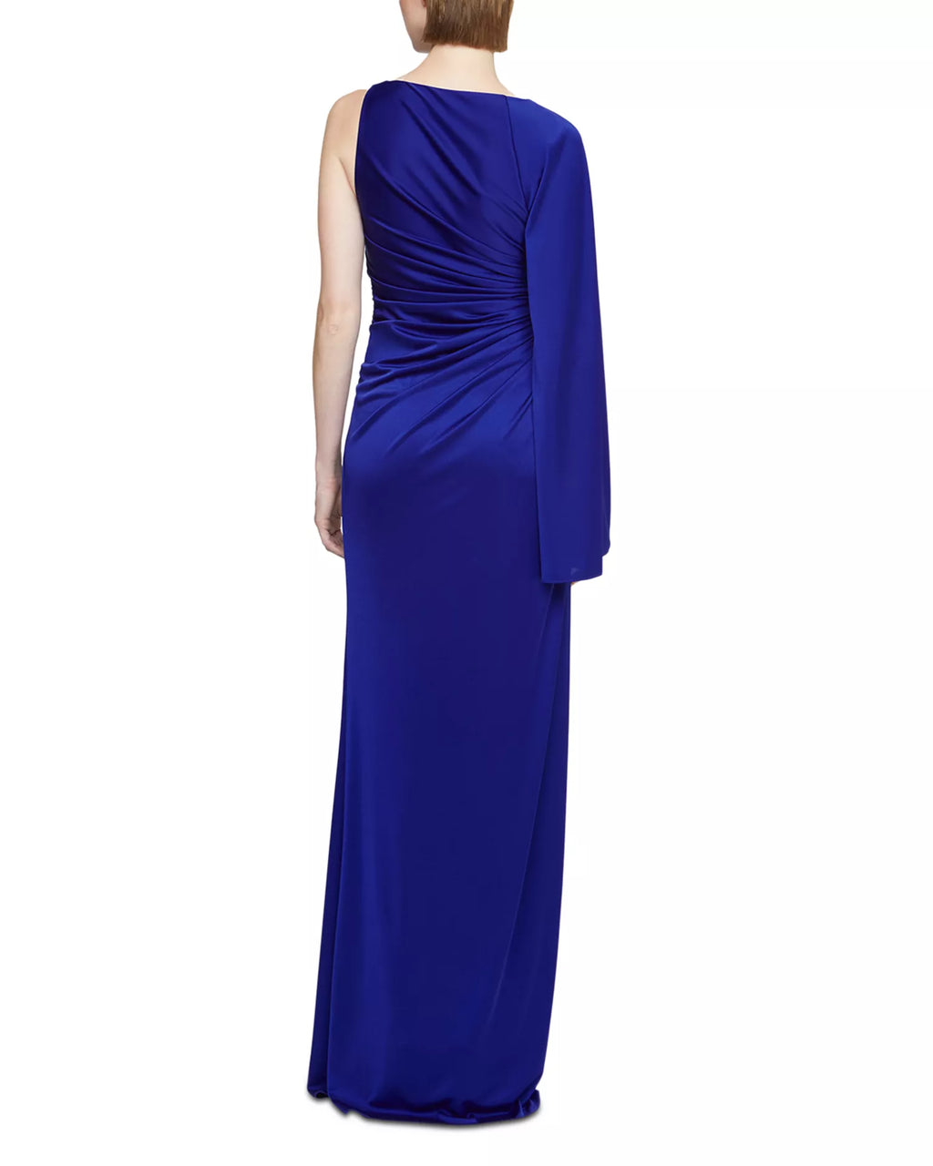 Luxe Sheath One Shoulder Long Sleeve Ruched Bodice Floor Length Hot Sale Prom Dress