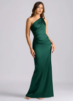 Luxe Sheath One Shoulder Sleeveless Open Back Floor Length Bridesmaid Dress