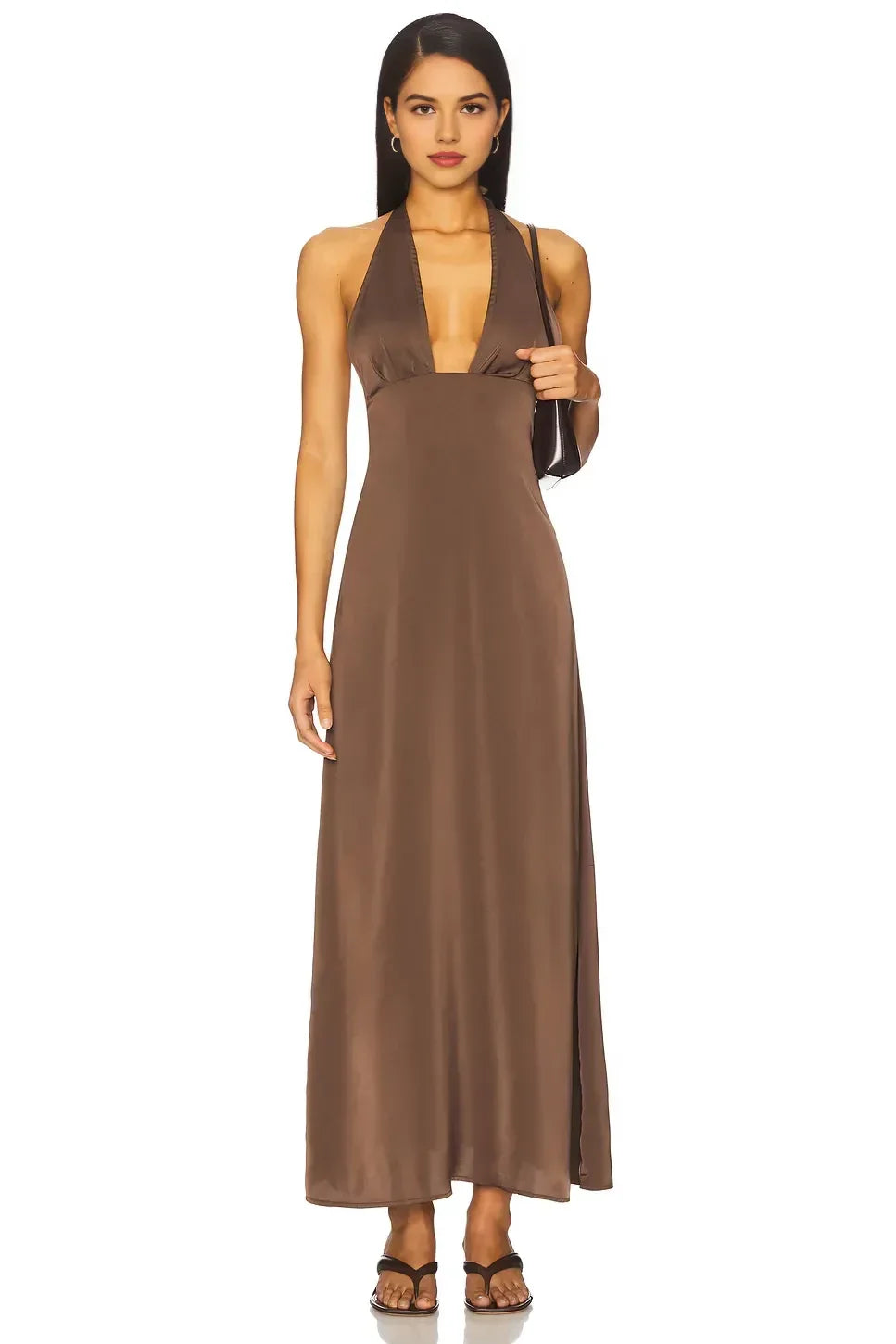 Luxe Sheath Plunge Halter Neck Sleeveless Tie Back Floor Length Prom Dress
