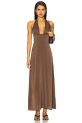 Luxe Sheath Plunge Halter Neck Sleeveless Tie Back Floor Length Prom Dress