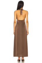 Luxe Sheath Plunge Halter Neck Sleeveless Tie Back Floor Length Prom Dress