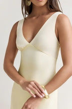 Luxe Sheath Plunge Neck Sleeveless Crisscross Back Floor Length Prom Dress