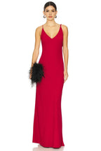 Luxe Sheath Plunge Neck Sleeveless Cross Back Floor Length Prom Dress
