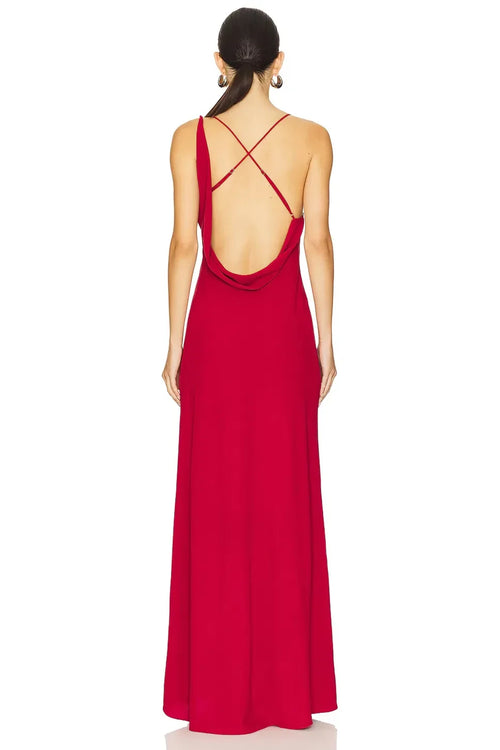 Robe de bal longue sans manches à col plongeant et dos croisé - Fourreau de Luxe